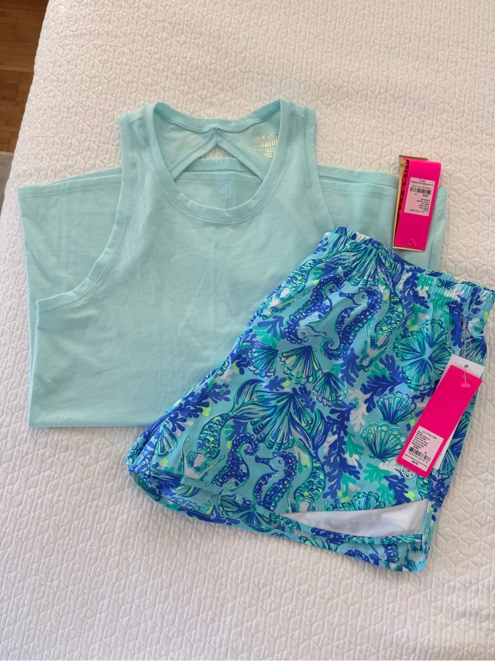 S- Lilly Pulitzer Seafoam Racerback Tank and M- Ocean Trail Shorts